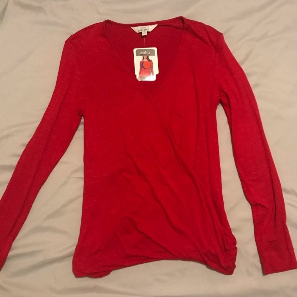 NWT Ellen Tracy Red Long Sleeve Wrap Top- Size M